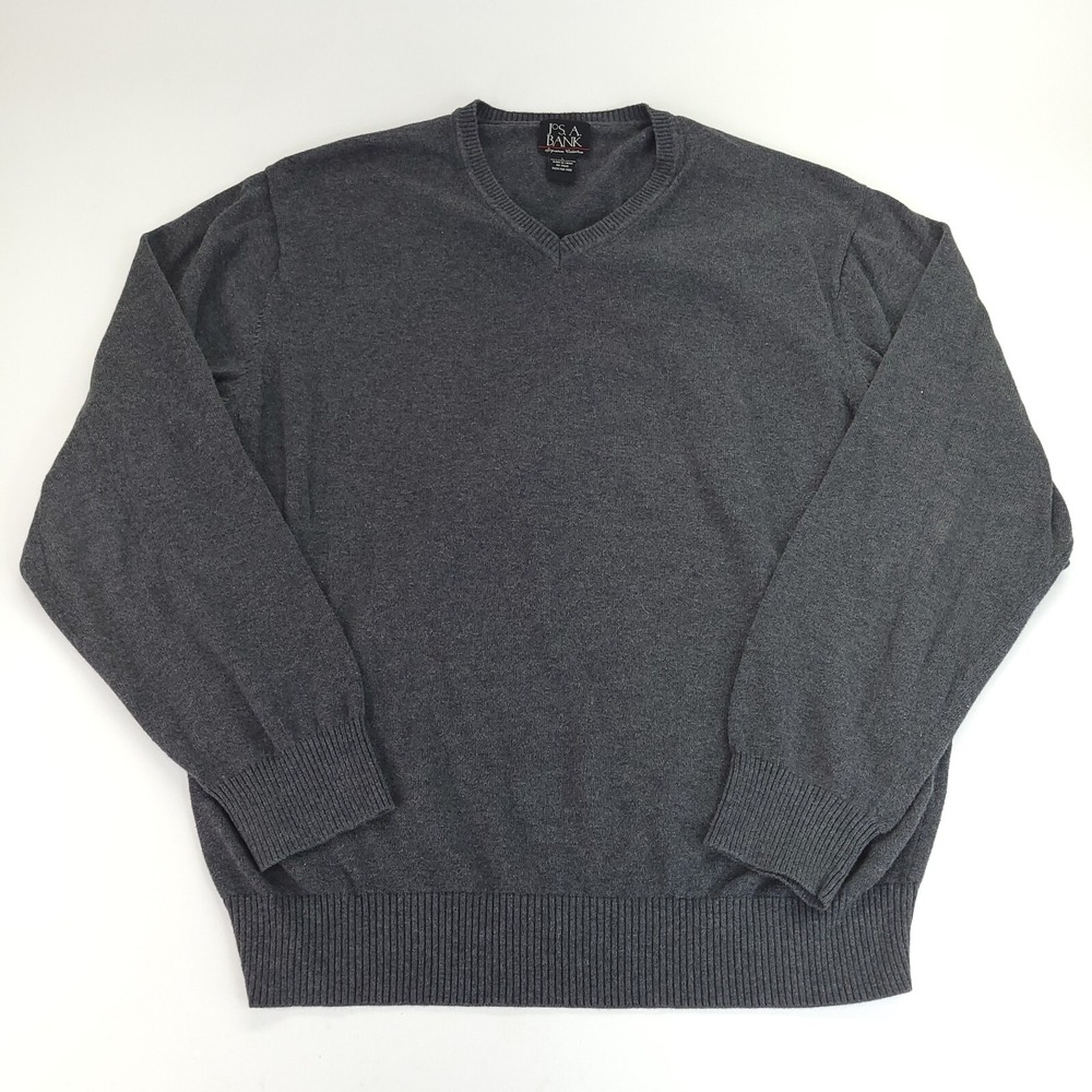 Jos A Bank Sweater Mens‎ Large Signature Collection Gray V Neck Pima Cotton